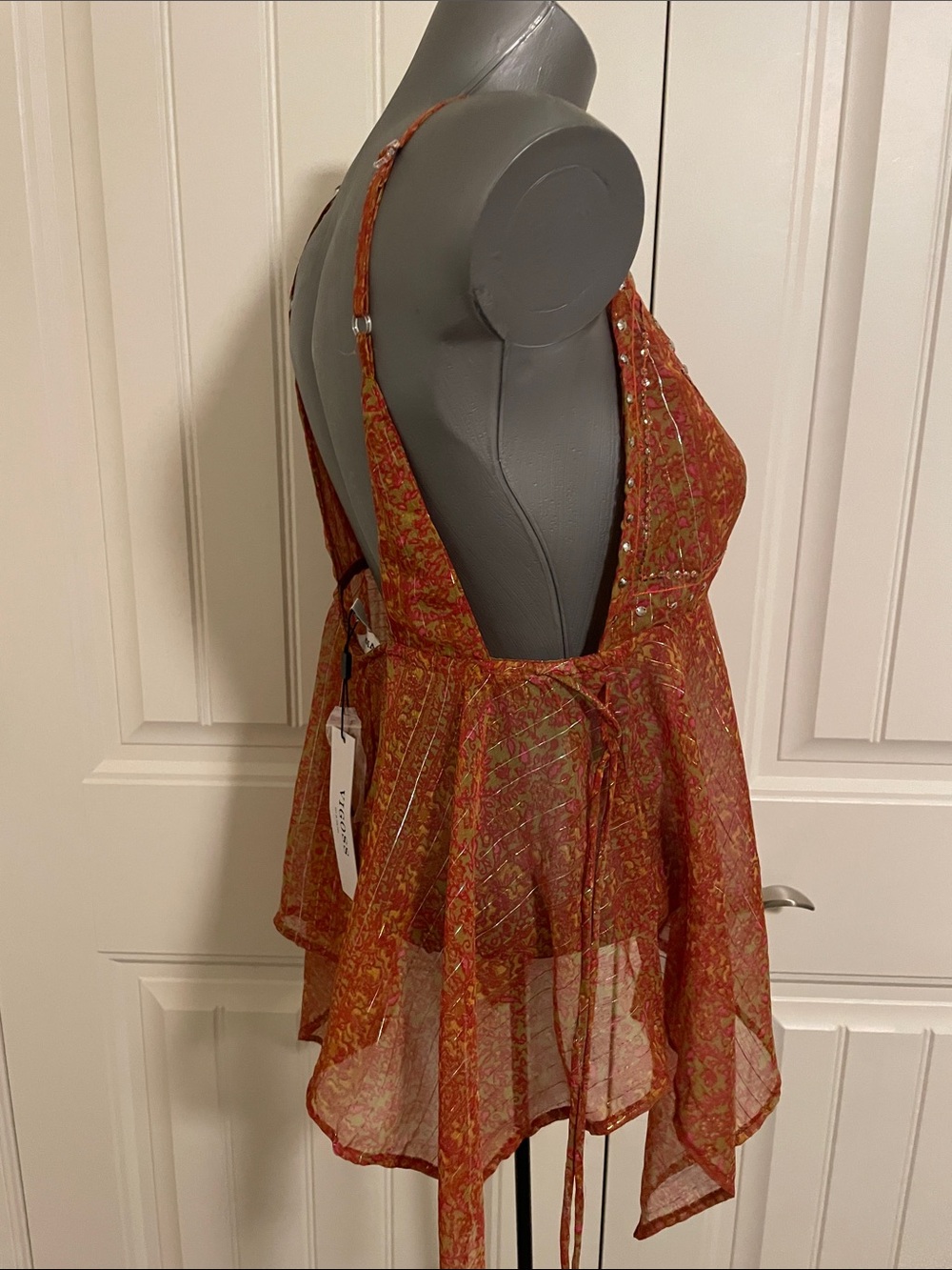 Vigoss Rust Orange Sequin-Trim Spaghetti Strap Camisole - Picture 5 of 5